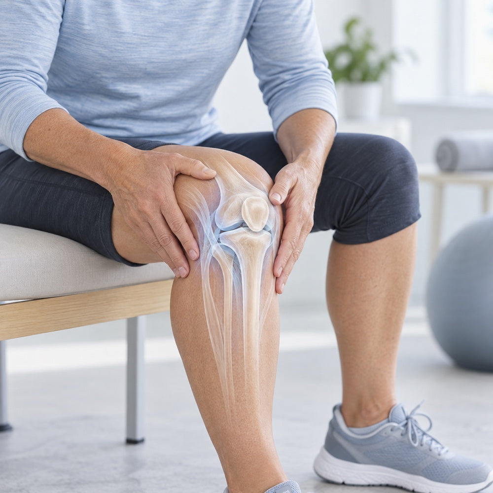 Subtle anatomical view of the knee of an active middle-aged adult